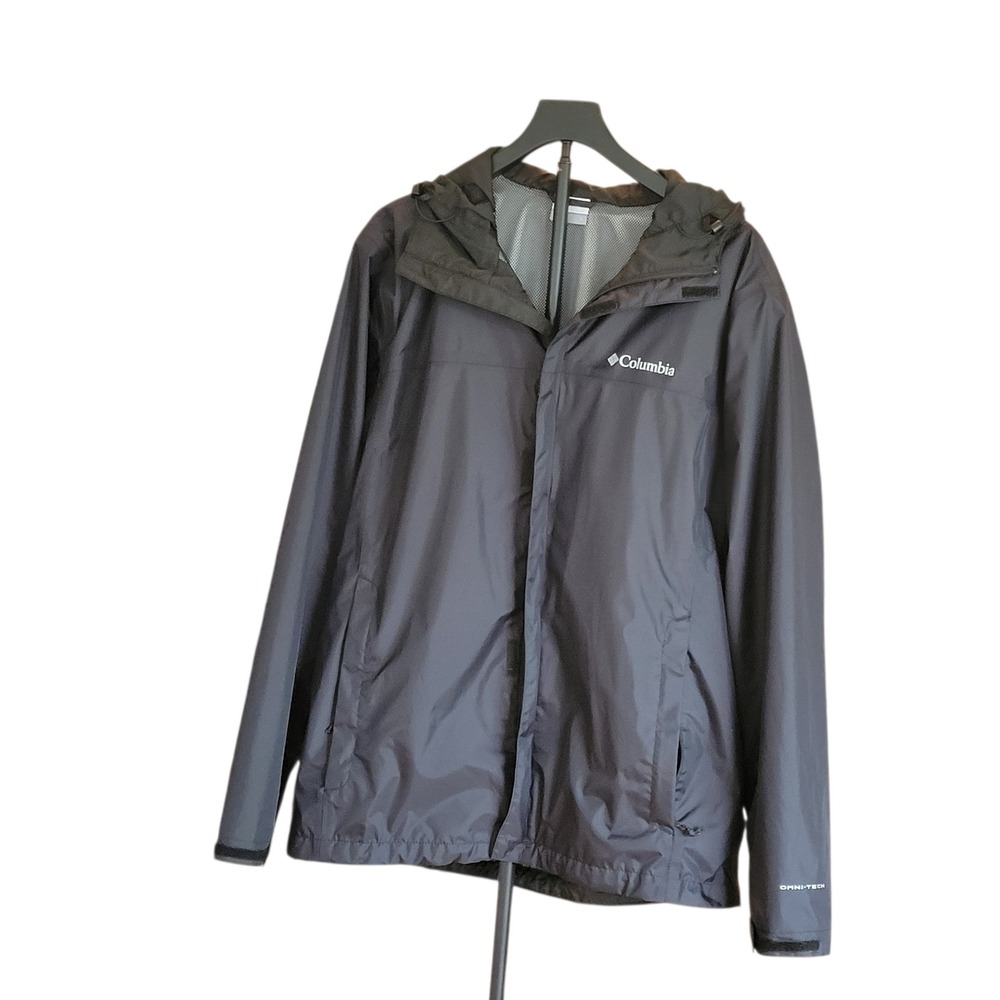 Columbia Omni-Tech Mens Black Watertight II Waterproof Hooded Rain Jacket Large
